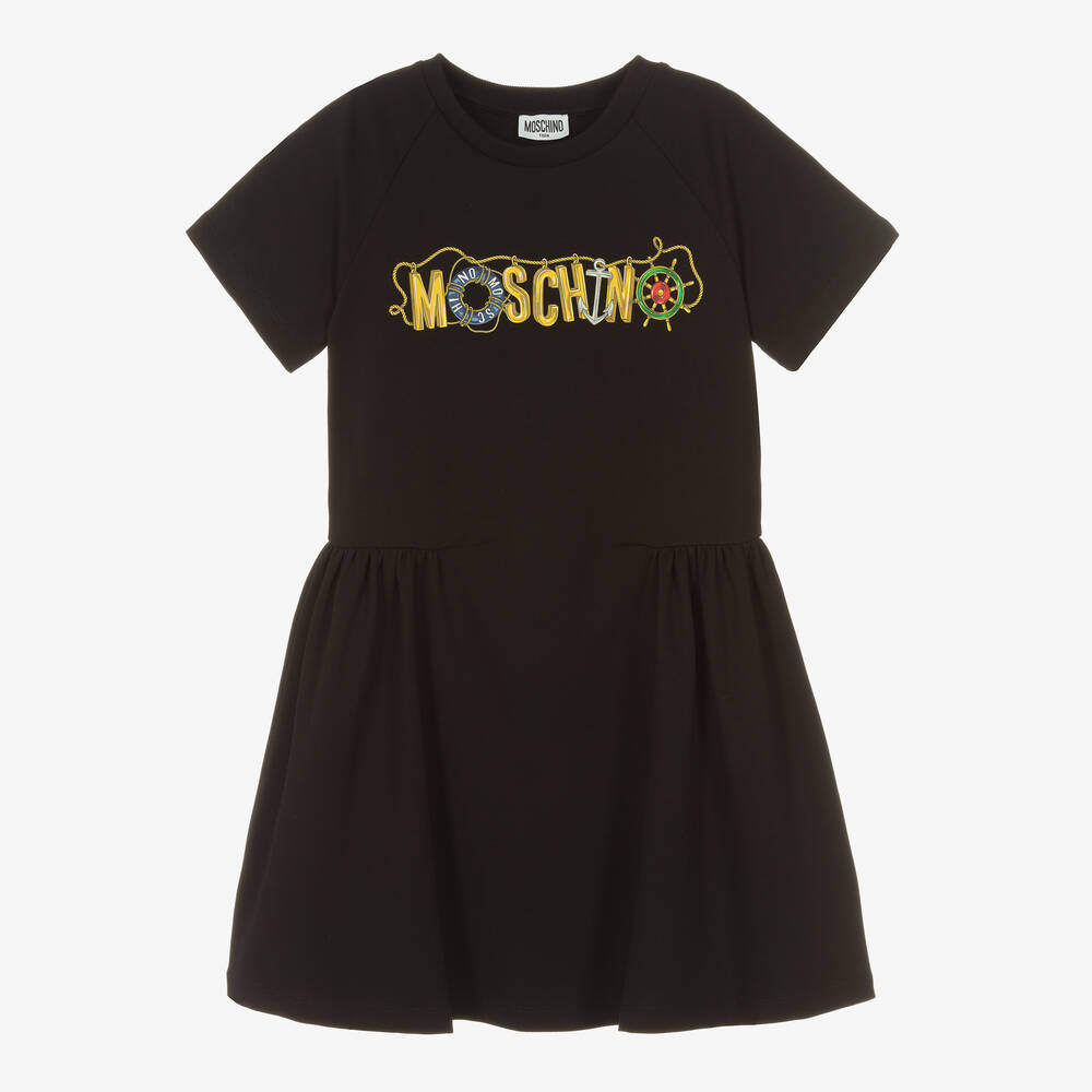 Moschino Kid-teen Teen Girls Black Cotton Logo Dress