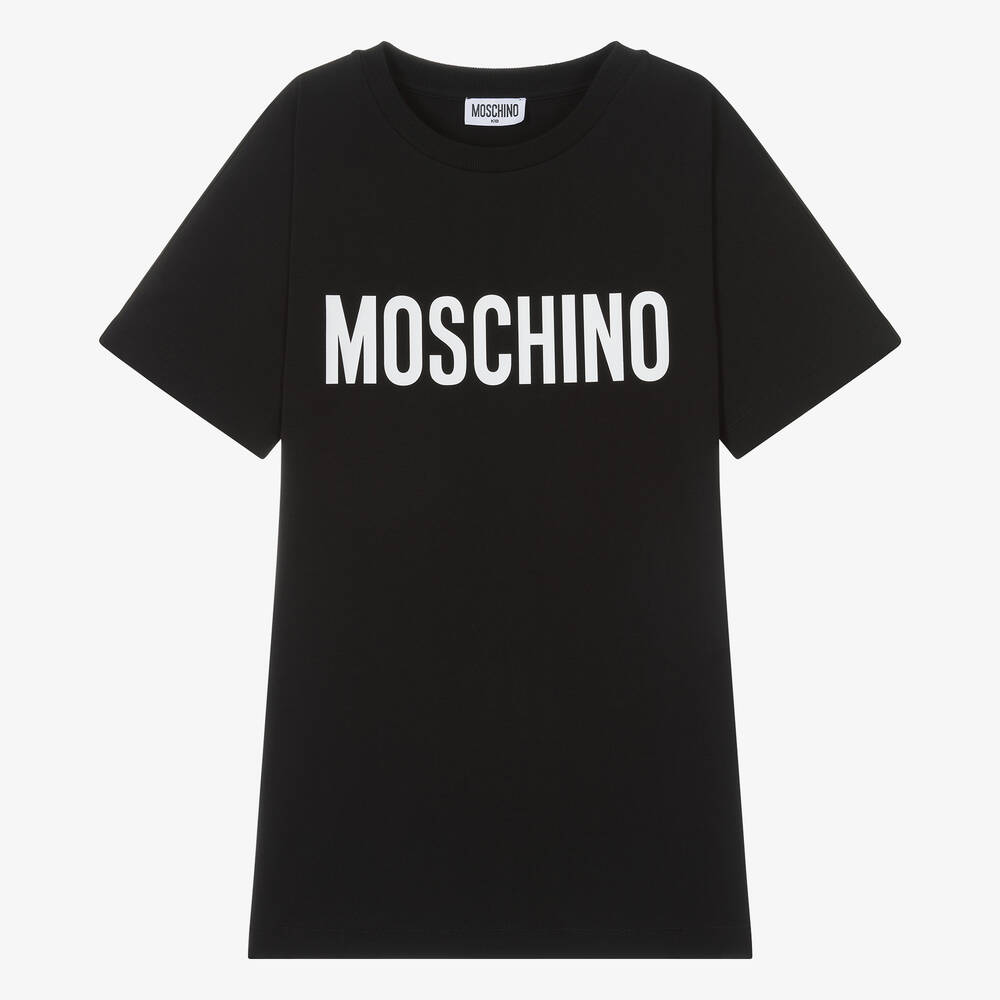 Moschino Kid-Teen - فستان تيشيرت قطن جيرسي لون أسود للمراهقات | Childrensalon
