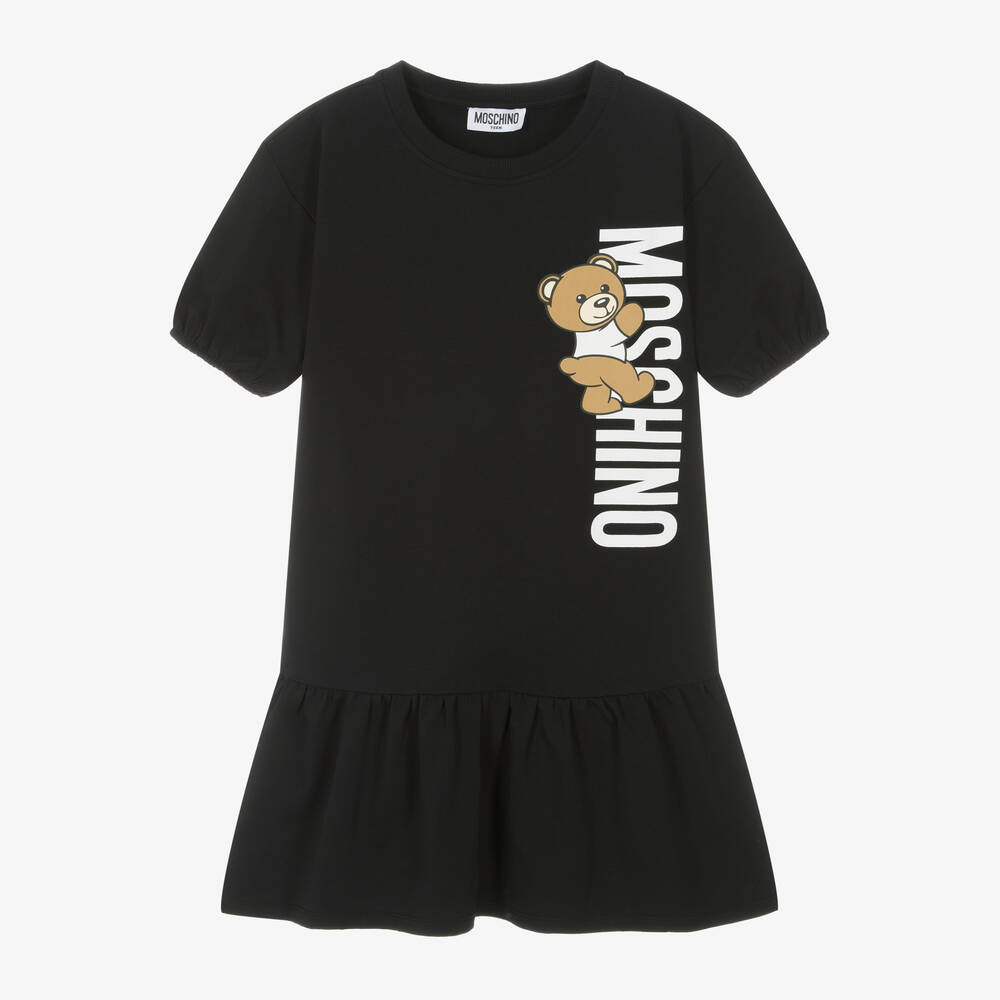 Moschino Kid-Teen - فستان تيدي بير قطن جيرسي لون أسود للمراهقات | Childrensalon