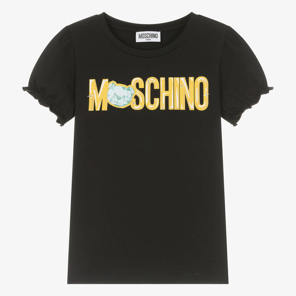 Moschino Kid-Teen - تيشيرت قطن جيرسي لون أسود للمراهقات | Childrensalon