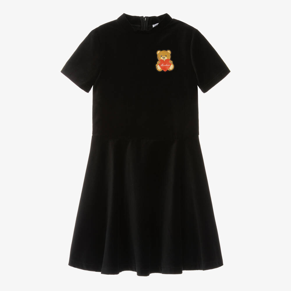 Moschino Kid-teen Teen Girls Black Cotton Velvet Bear Dress