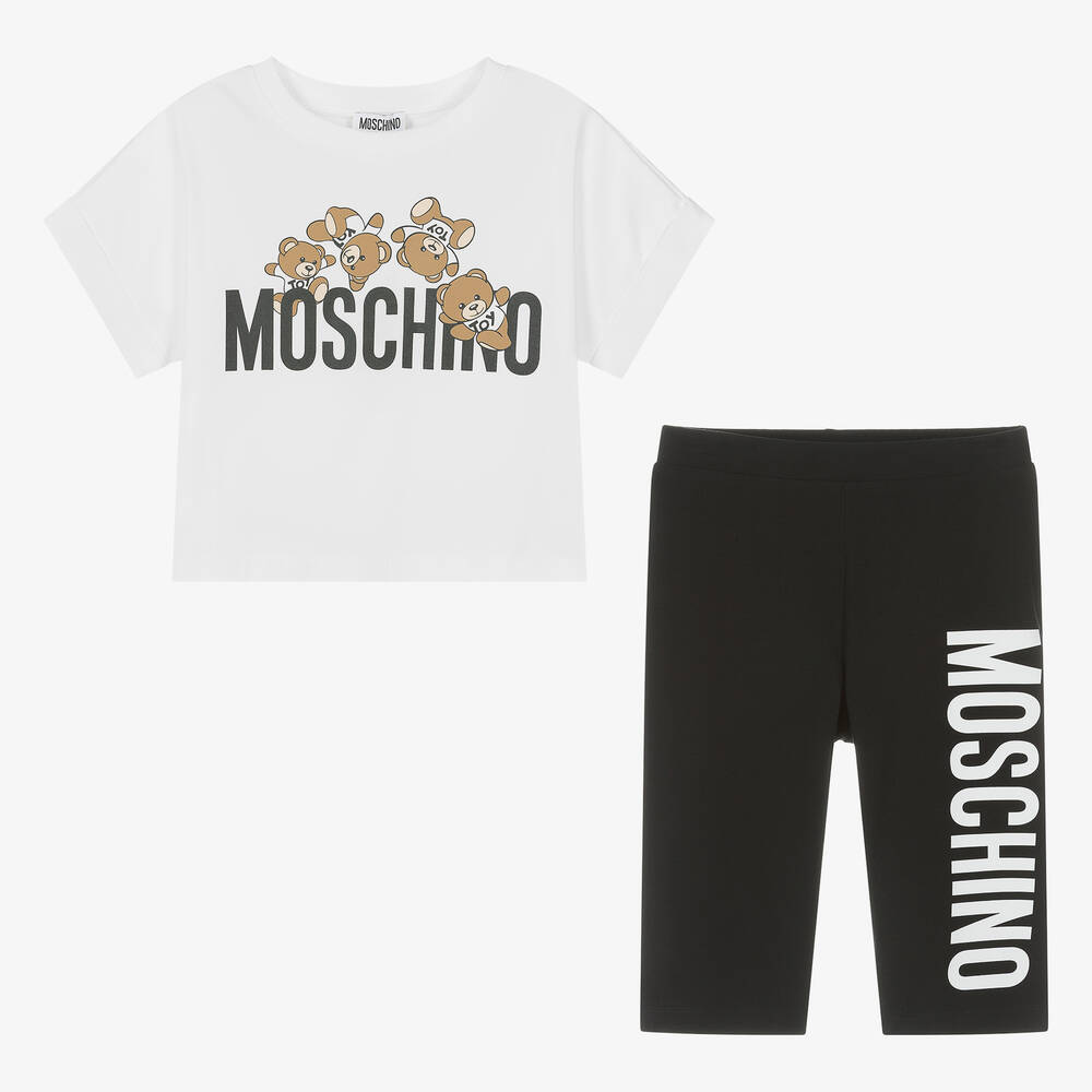 Moschino Kid-Teen - طقم شورت لرياضة الدراجات قطن جيرسي لون أسود | Childrensalon