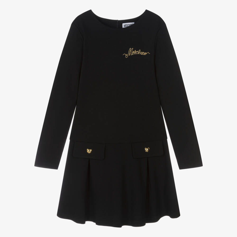 Moschino Kid-teen Teen Girls Black & Gold Milano Jersey Dress