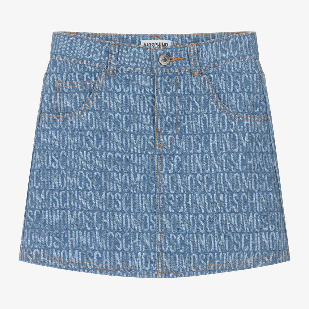 Moschino Kid-teen Teen Girls Blue Jacquard Denim Skirt