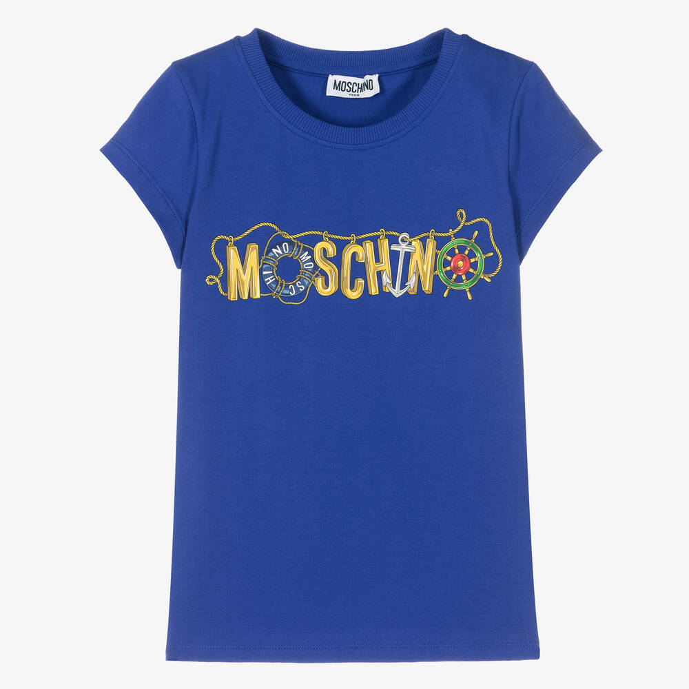 Moschino Kid-teen Teen Girls Blue Nautical Logo T-shirt