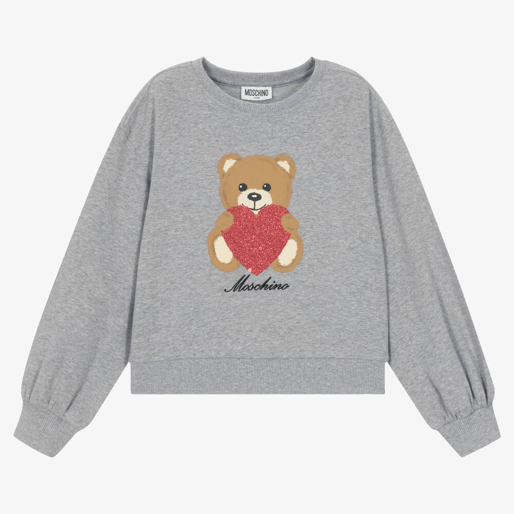 Moschino Kid-teen Teen Girls Grey Heart Teddy Sweatshirt