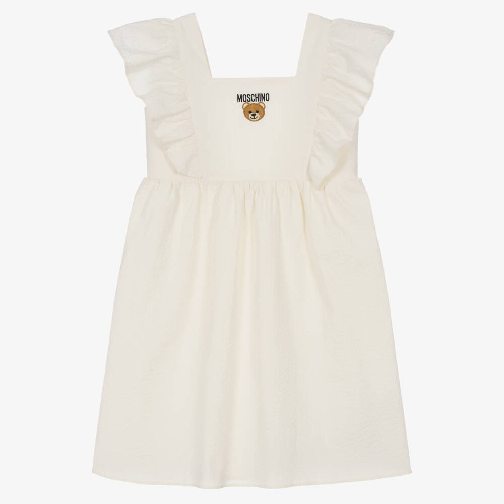 Moschino Kid-teen Teen Girls Ivory Cotton Logo Dress