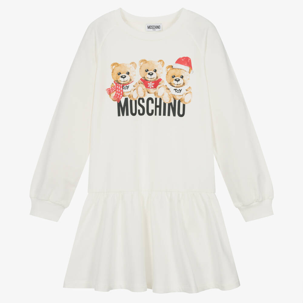 Moschino Kid-teen Teen Girls Ivory Cotton Teddy Bear Dress