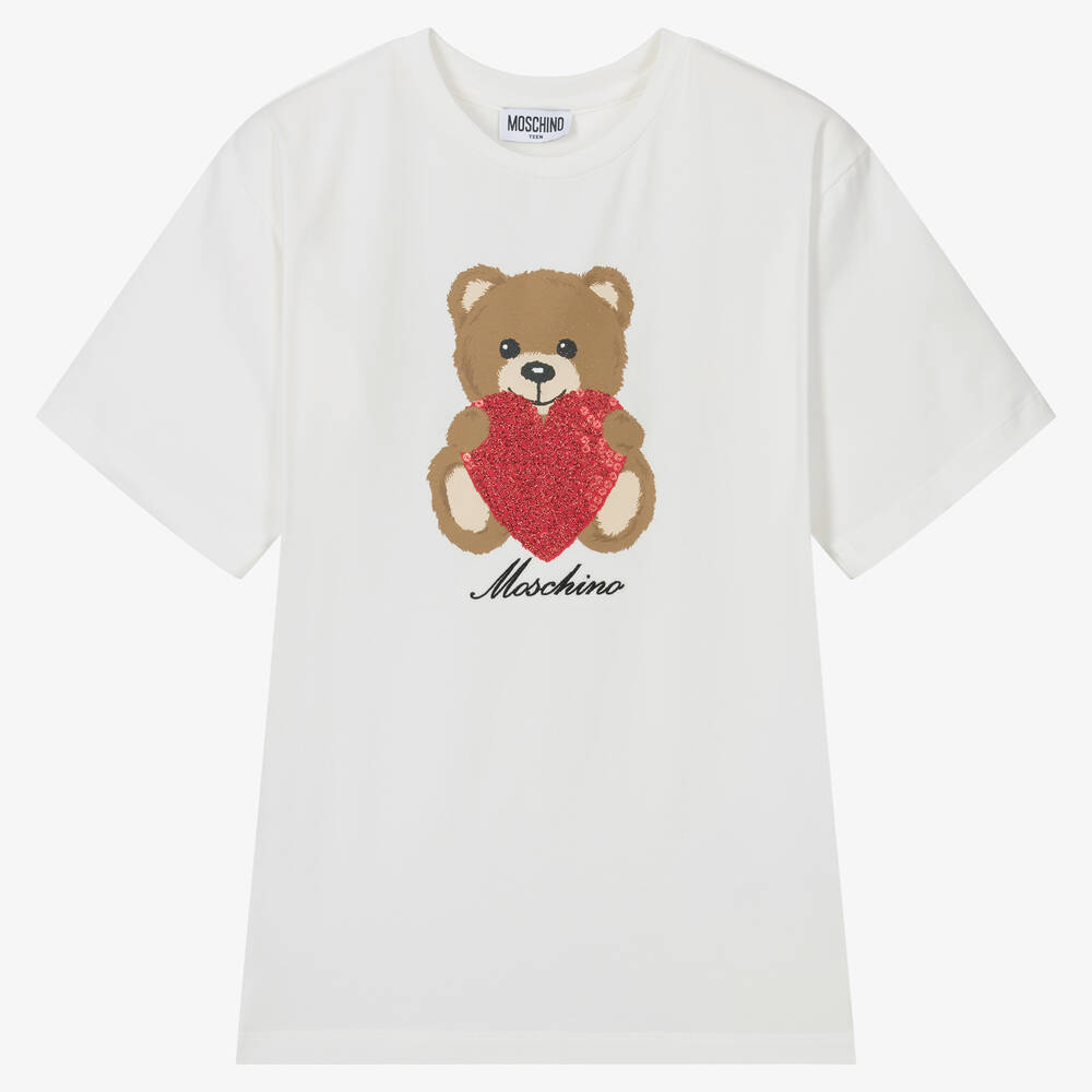Moschino Kid-teen Teen Girls Ivory Cotton Teddy Bear T-shirt