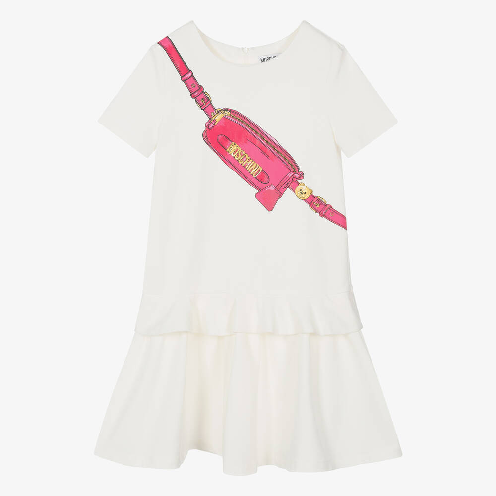 Moschino Kid-teen Teen Girls Ivory & Pink Bag Print Dress