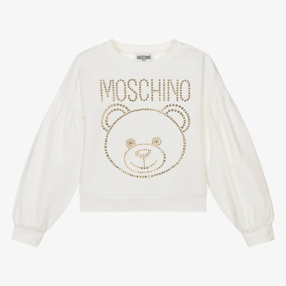 Moschino Kid-Teen - Teen Girls Ivory Studded Teddy Sweatshirt | Childrensalon