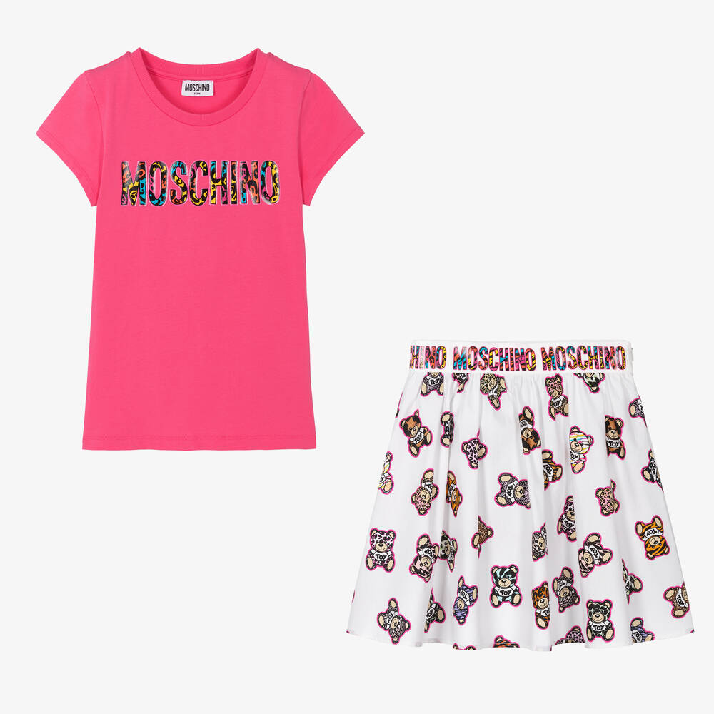 Moschino Kid-Teen - طقم تنورة بطبعة تيدي بير قطن لون زهري | Childrensalon