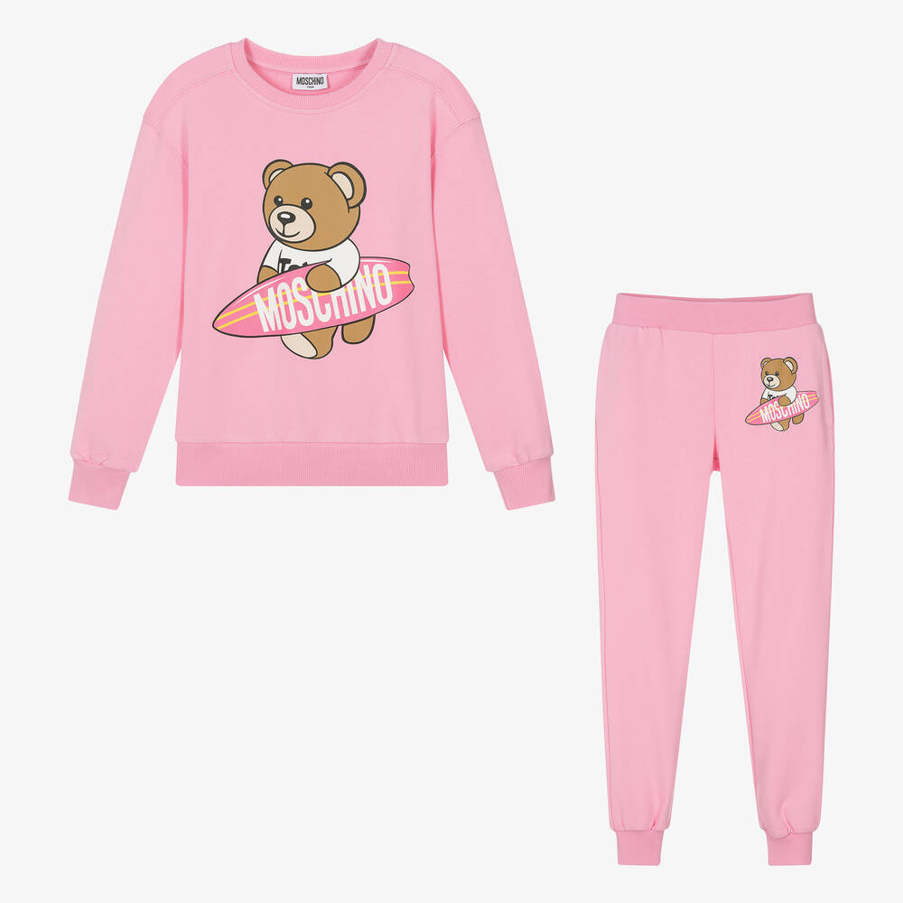 Moschino Kid-teen Teen Girls Pink Cotton Teddy Bear Tracksuit