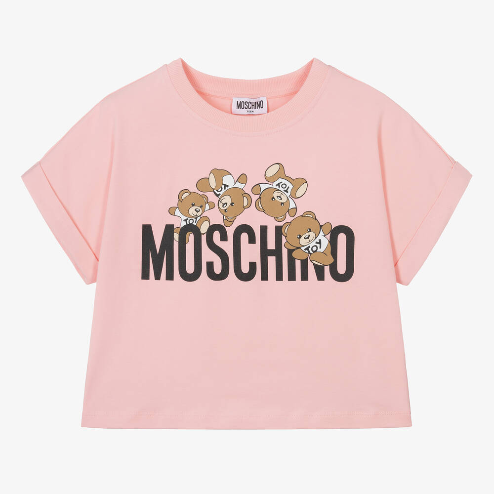 Moschino Kid-Teen - Teen Girls Pink Cropped Teddy Bear T-Shirt | Childrensalon