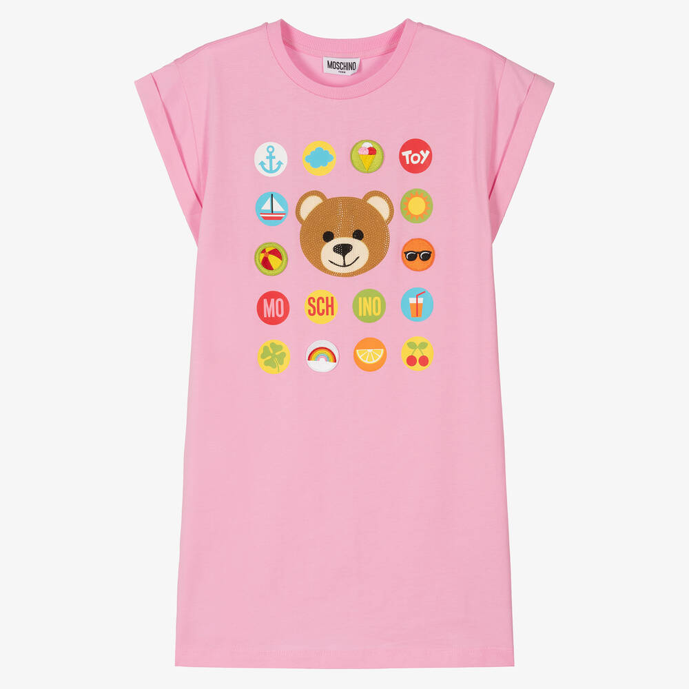 Moschino Kid-teen Teen Girls Pink Crystal Teddy Bear Dress