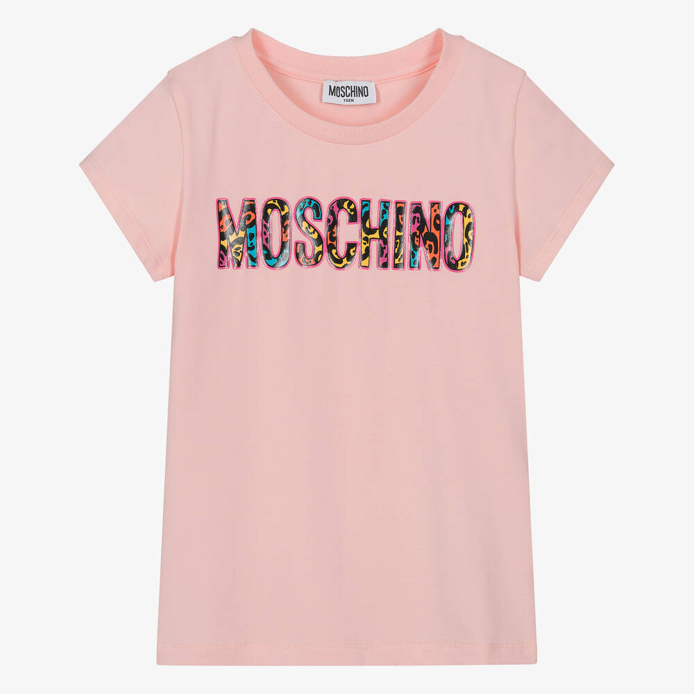 Shop Moschino Kid-teen Teen Girls Pink Leopard Print Cotton T-shirt