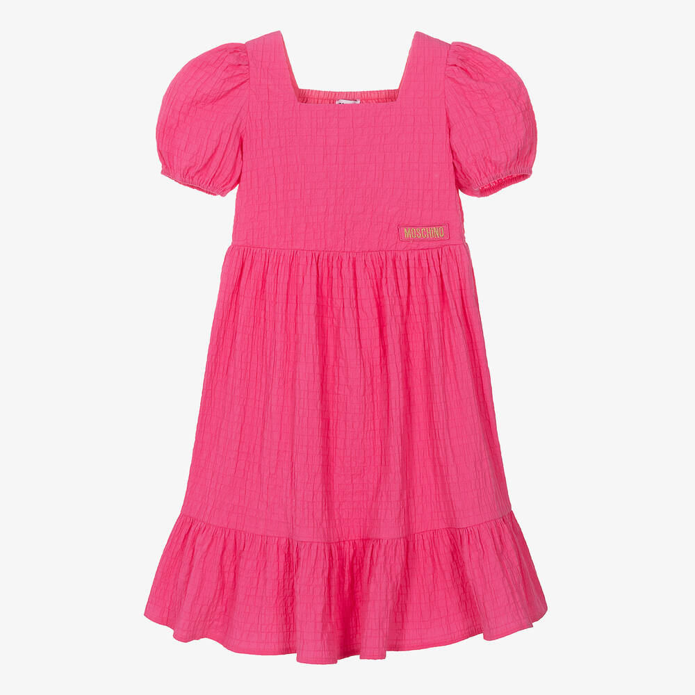 Moschino Kid-Teen - Teen Girls Pink Puffed Sleeve Cotton Dress | Childrensalon