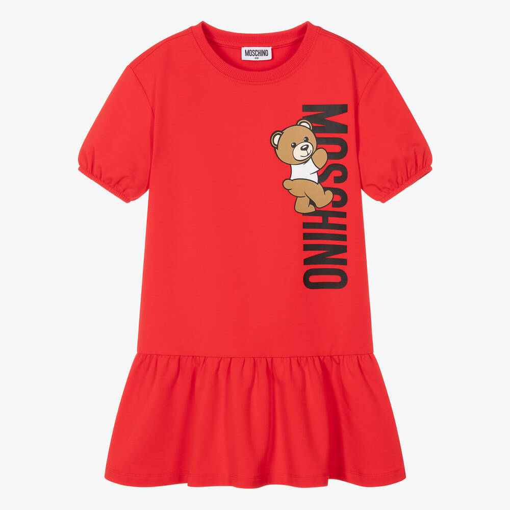 Moschino Kid-Teen - فستان تيدي بير قطن جيرسي لون أحمر للمراهقات | Childrensalon