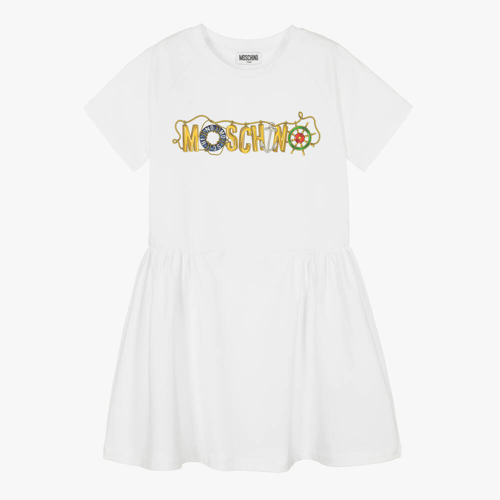 Moschino Kid-teen Teen Girls White Cotton Logo Dress