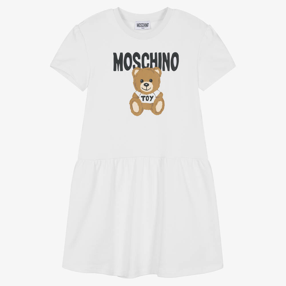 Moschino Kid-teen Teen Girls White Cotton Logo Dress