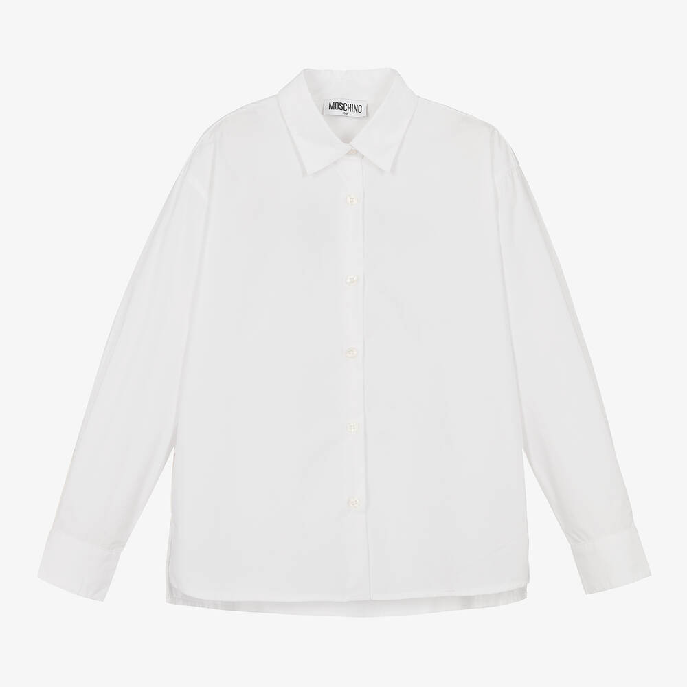 Moschino Kid-Teen - قميص قطن بوبلين لون أبيض للمراهقات | Childrensalon