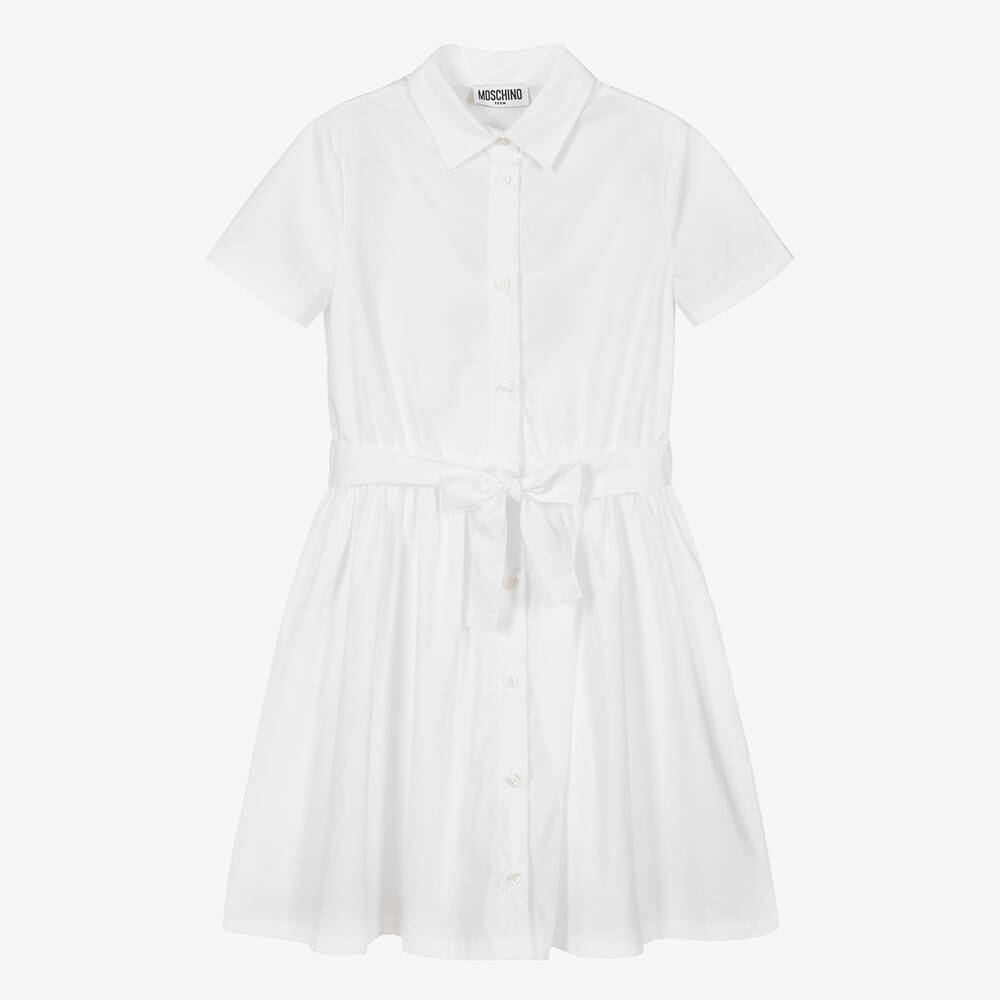 Moschino Kid-Teen - فستان قميص قطن بوبلين لون أبيض للمراهقات | Childrensalon