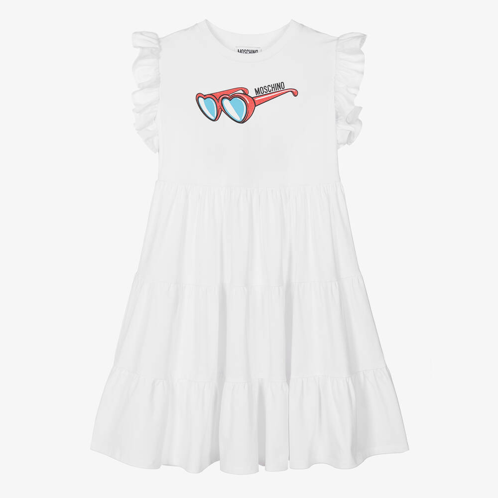 Moschino Kid-teen Teen Girls White Cotton Sunglasses Dress