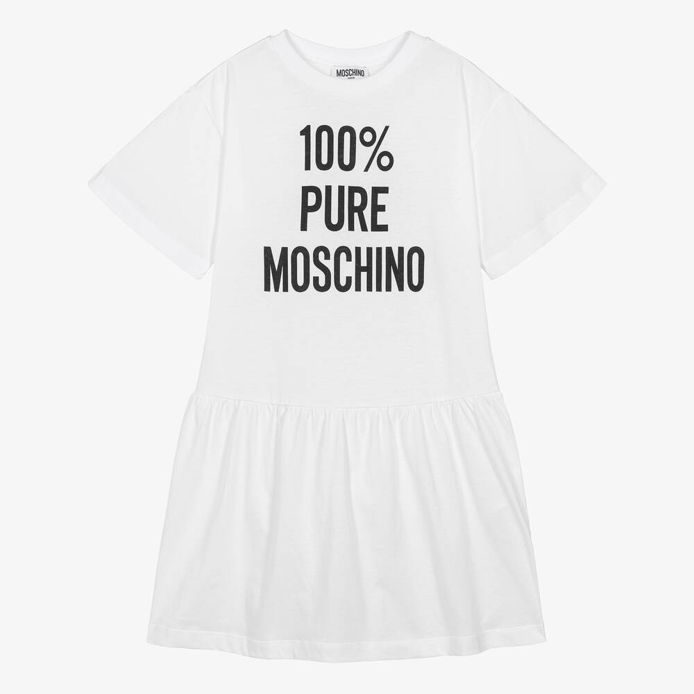 Moschino Kid-Teen - فستان تيشيرت قطن لون أبيض للمراهقات | Childrensalon