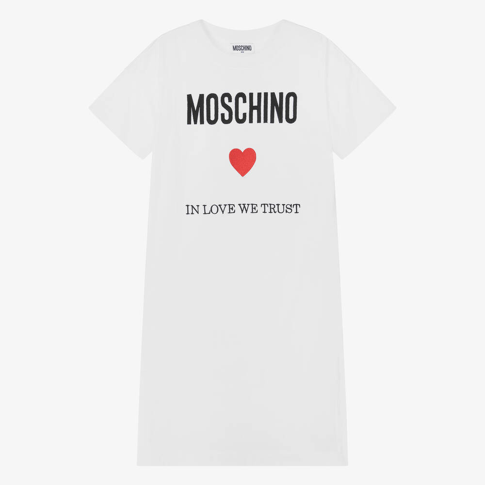 Moschino Kid-Teen - Teen Girls White Cotton T-Shirt Dress | Childrensalon