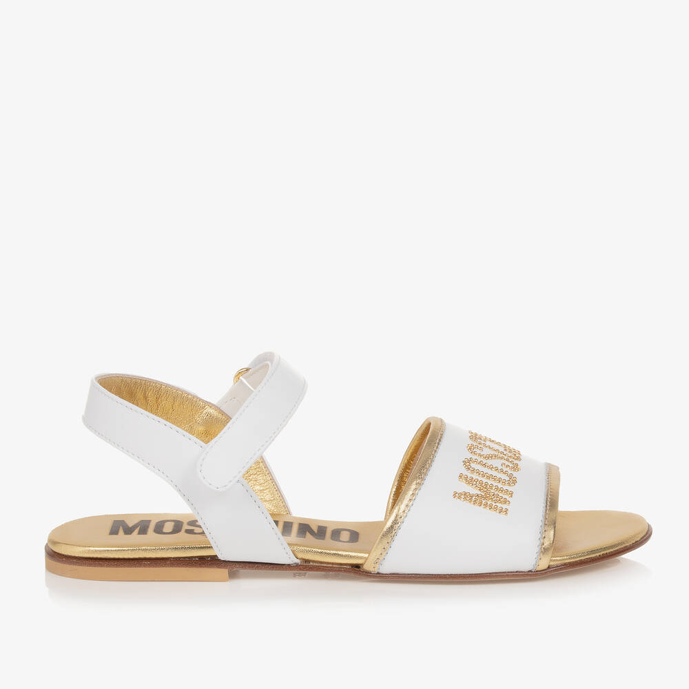 Moschino Kid-teen Teen Girls White & Gold Leather Sandals