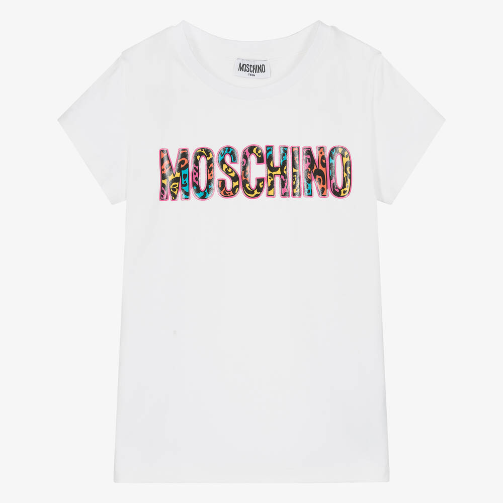 Moschino Kid-Teen - Teen Girls White Leopard Print Cotton T-Shirt | Childrensalon