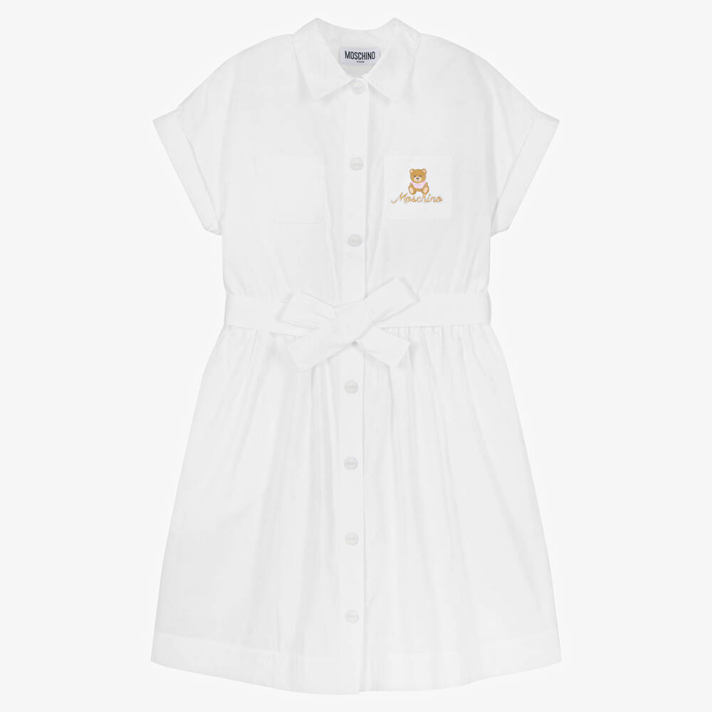 Moschino Kid-Teen - Robe chemise blanche nounours ado | Childrensalon