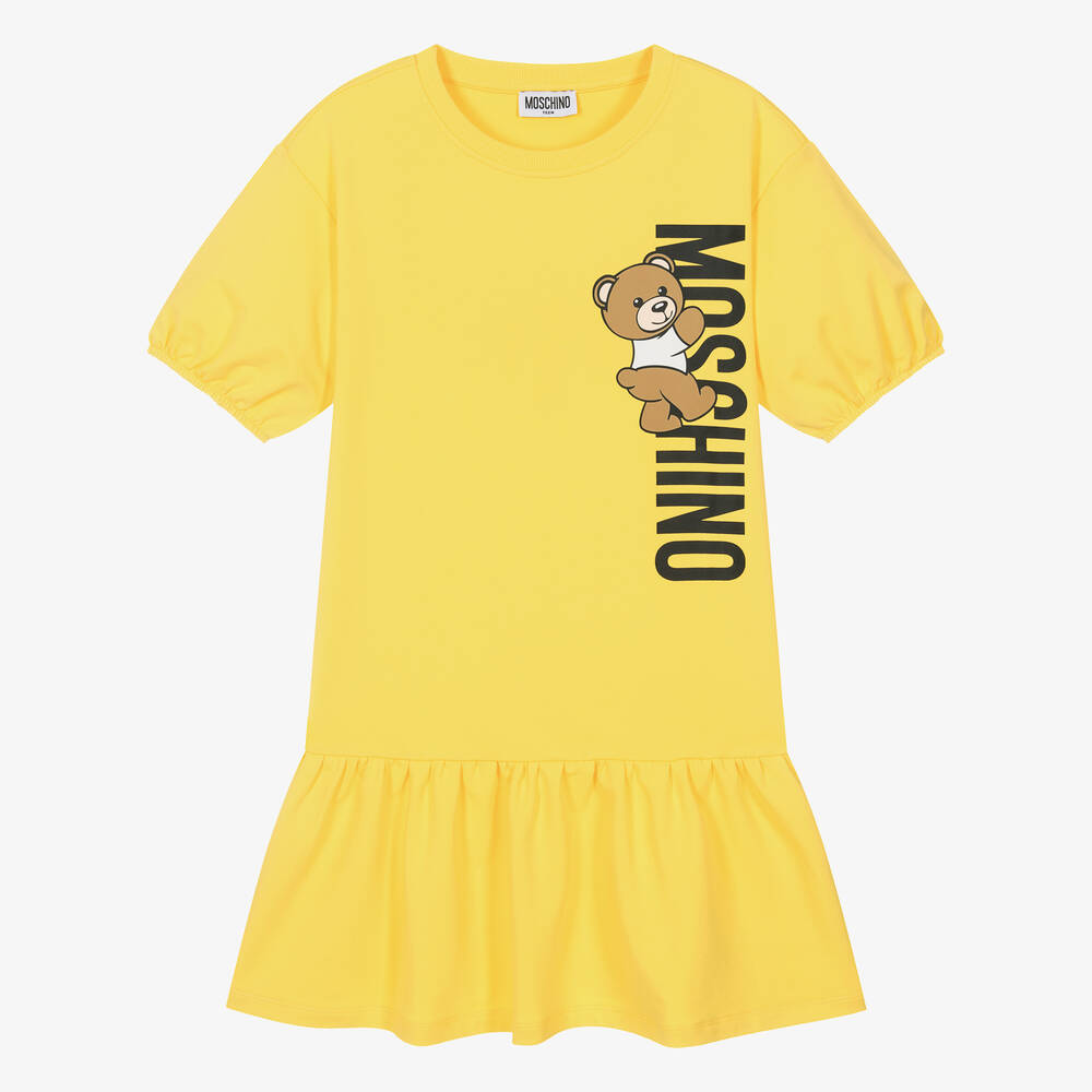 Moschino Kid-Teen - فستان قطن جيرسي لون أصفر للمراهقات | Childrensalon
