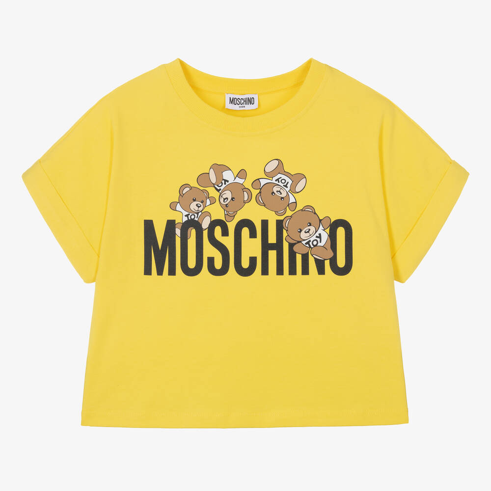 Moschino Kid-Teen - Teen Girls Yellow Cropped Teddy Bear T-Shirt | Childrensalon