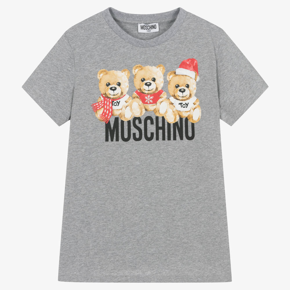 Moschino Kid-teen Teen Grey Cotton Festive Bear T-shirt