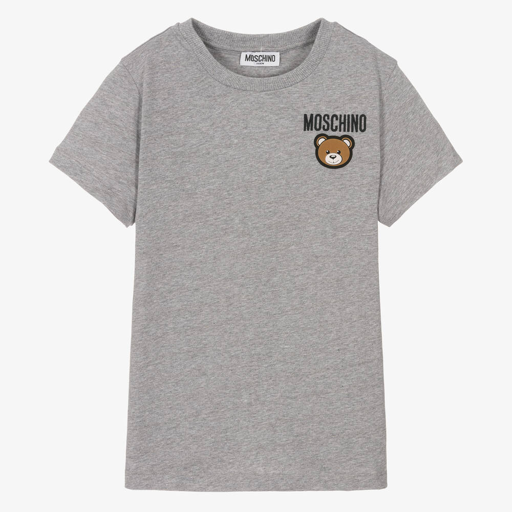 Moschino Kid-teen Teen Grey Marl Cotton Bear Patch T-shirt