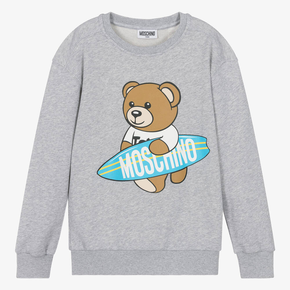 Moschino Kid-teen Teen Grey Marl Surf Teddy Bear Sweatshirt
