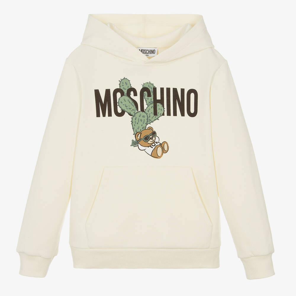Moschino Kid-Teen - توب هودي بطبعة بير قطن بيكيه لون عاجي | Childrensalon