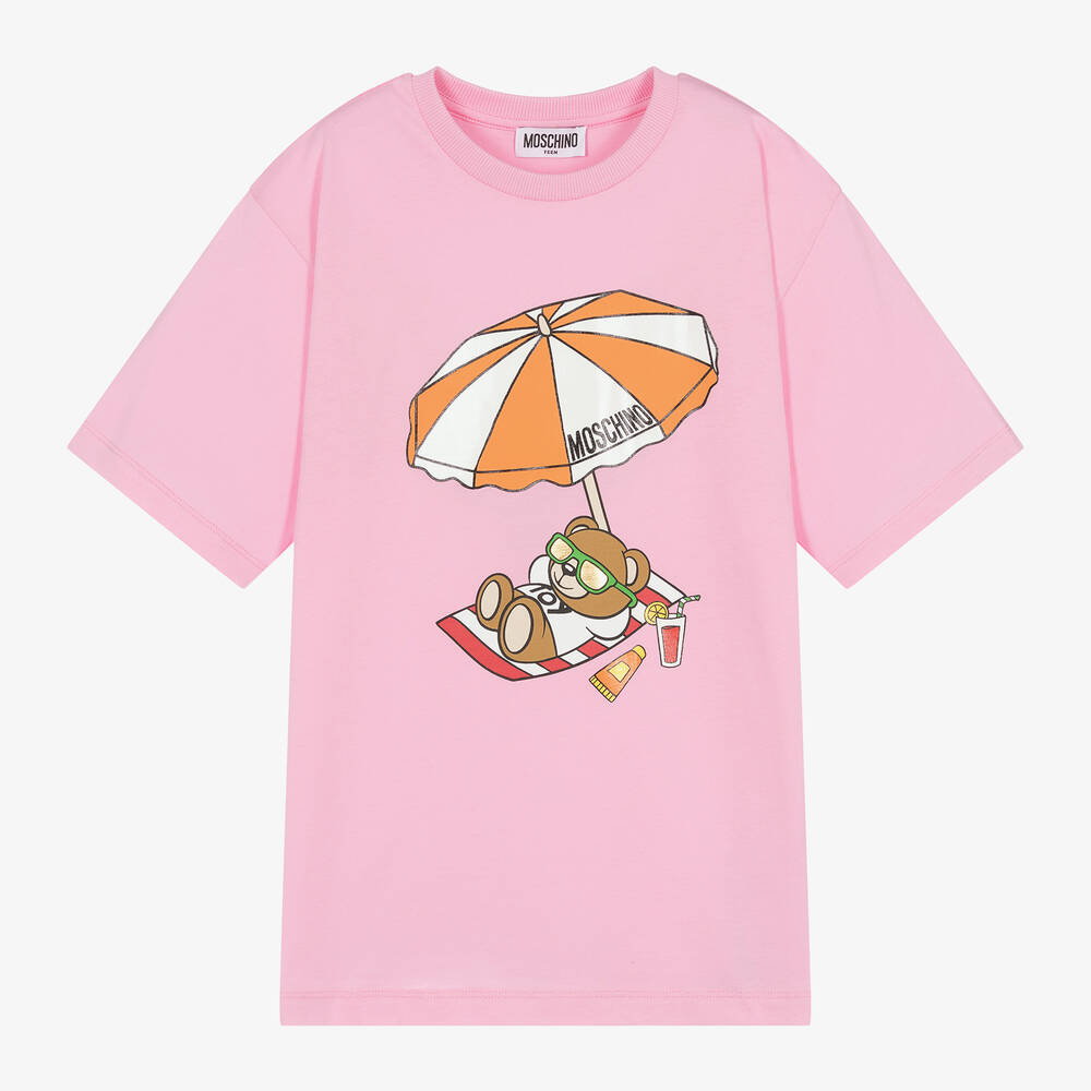 Moschino Kid-Teen - Teen Pink Cotton Beach Bear T-Shirt | Childrensalon