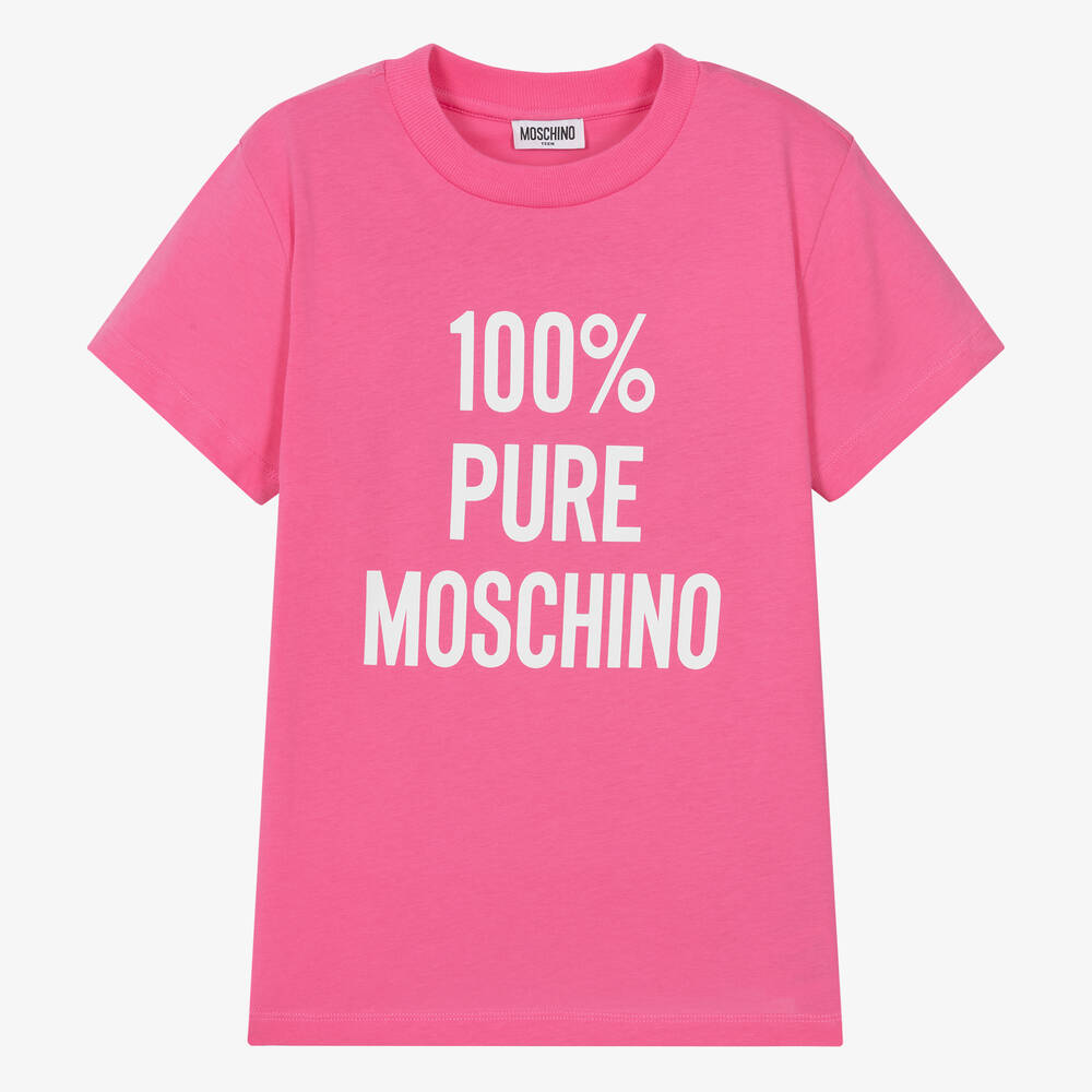 Moschino Kid-Teen - Teen Pink Cotton Slogan T-Shirt | Childrensalon