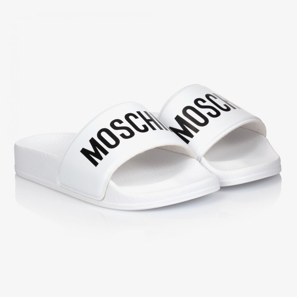 Moschino Kid-Teen - Teen White & Black Logo Sliders | Childrensalon
