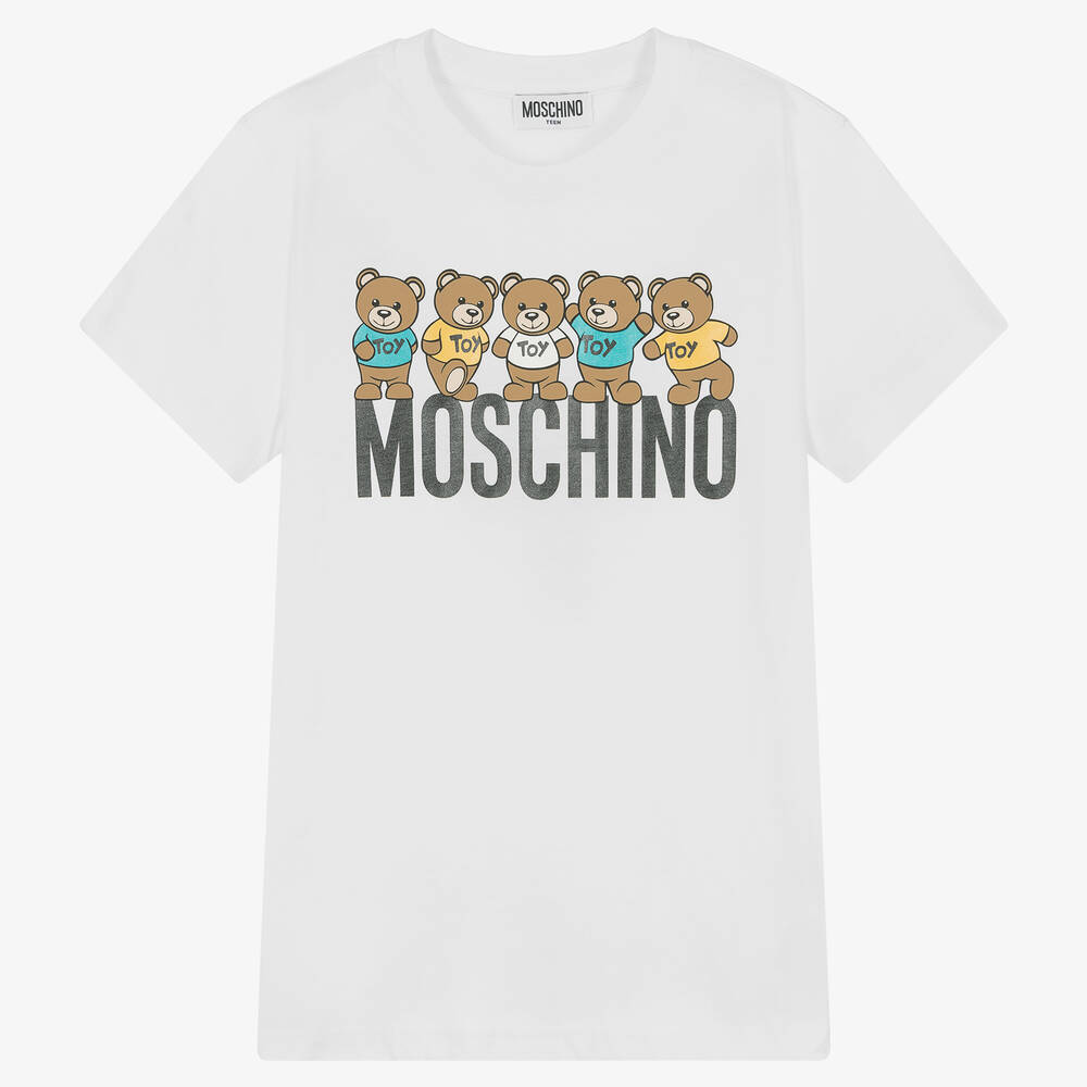 Moschino Kid-Teen - Teen White Cotton Bear Graphic T-Shirt | Childrensalon