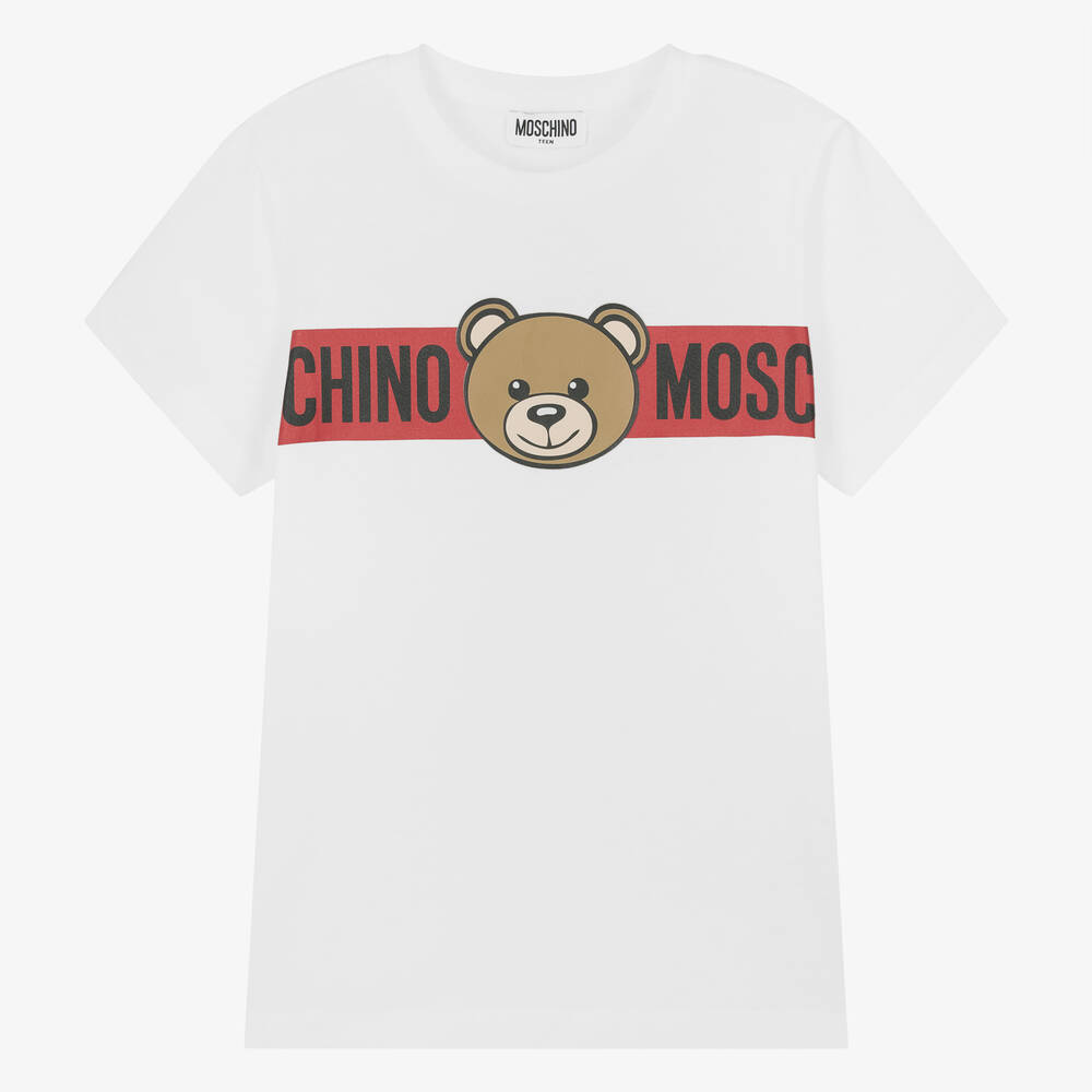 Moschino Kid-Teen - Teen White Cotton Bear Graphic T-Shirt | Childrensalon