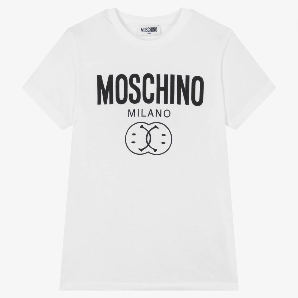 Moschino Kid-Teen - Teen White Cotton Double Smiley T-Shirt | Childrensalon