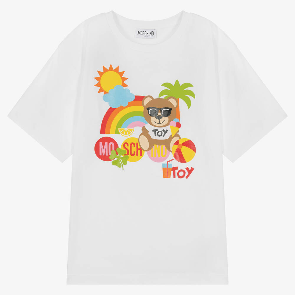 Moschino Kid-teen Teen White Cotton Teddy Bear Logo T-shirt