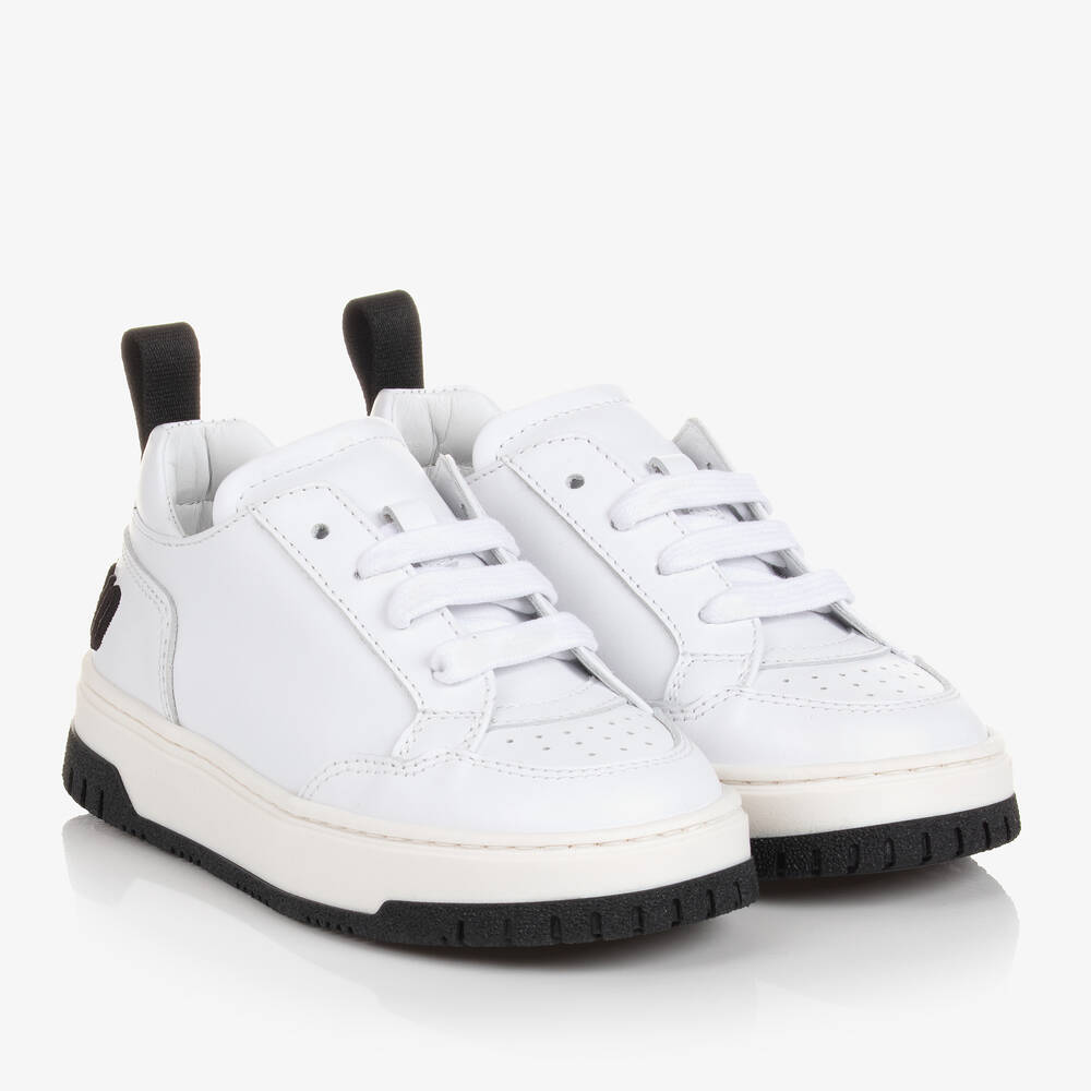 Moschino Kid-Teen - Белые кожаные кроссовки со шнурками | Childrensalon