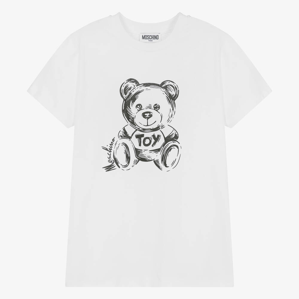 Moschino Kid-teen Teen White Sketch Teddy Bear Cotton T-shirt