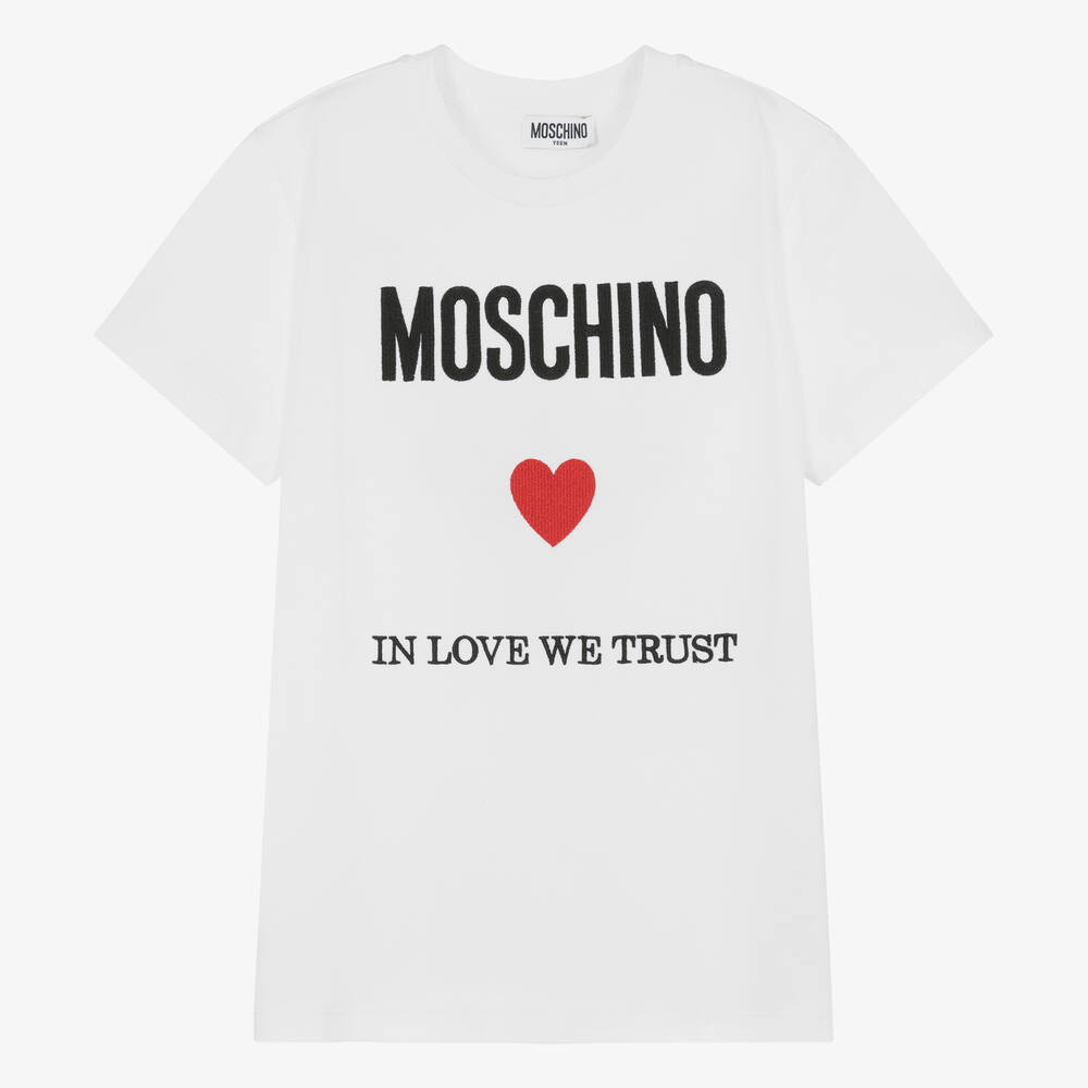 Moschino Kid-teen Teen White Slogan Cotton T-shirt