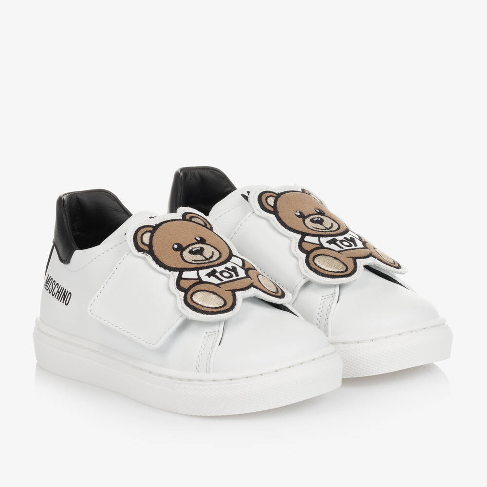 Moschino Baby - Черно-белые кожаные кроссовки с медвежатами | Childrensalon