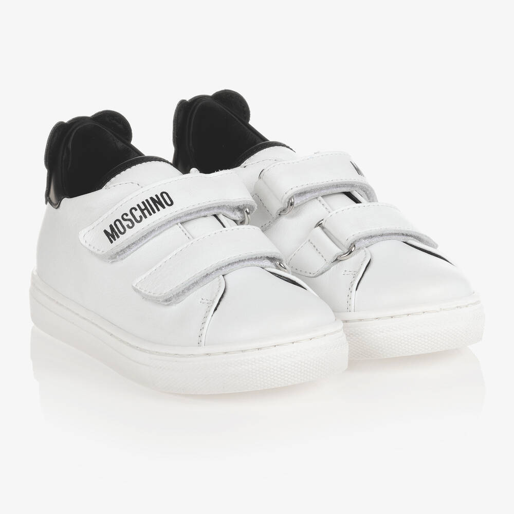 Moschino Kid-Teen - Baskets blanches et noires à scratch | Childrensalon